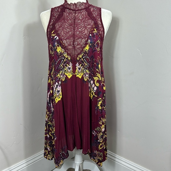 Free People Burgundy Marsha Floral Lace Mini Dress XS - Picture 4 of 9